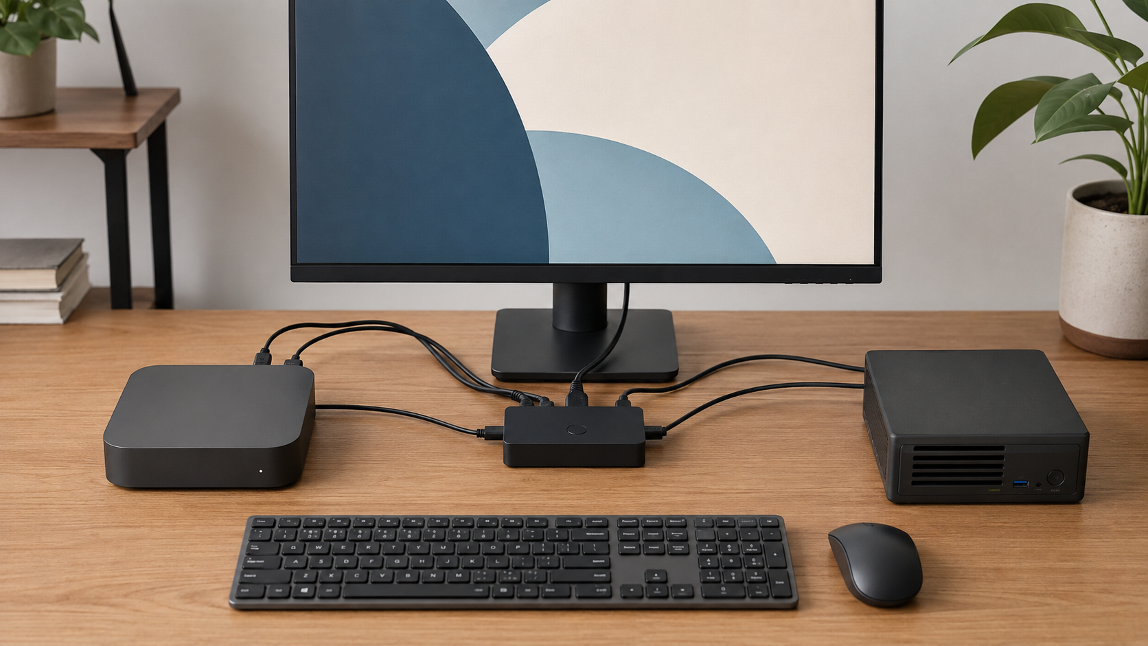 Switch KVM pentru două calculatoare: ce verifici la video, USB și cabluri